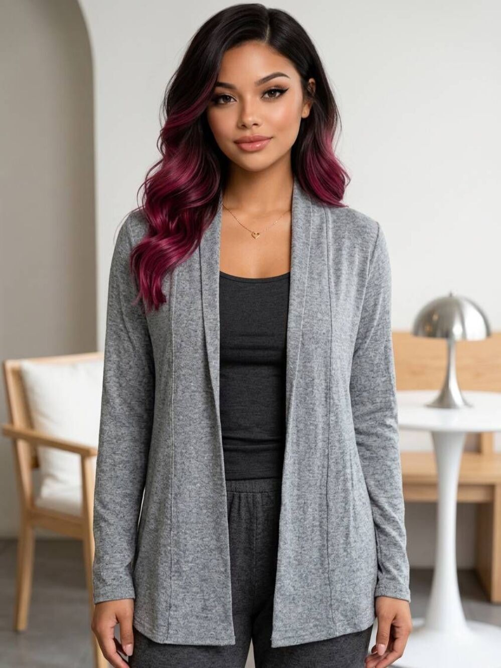 🐞Cable & Gauge Gray Lightweight Open Front Cardigan Sweater Large